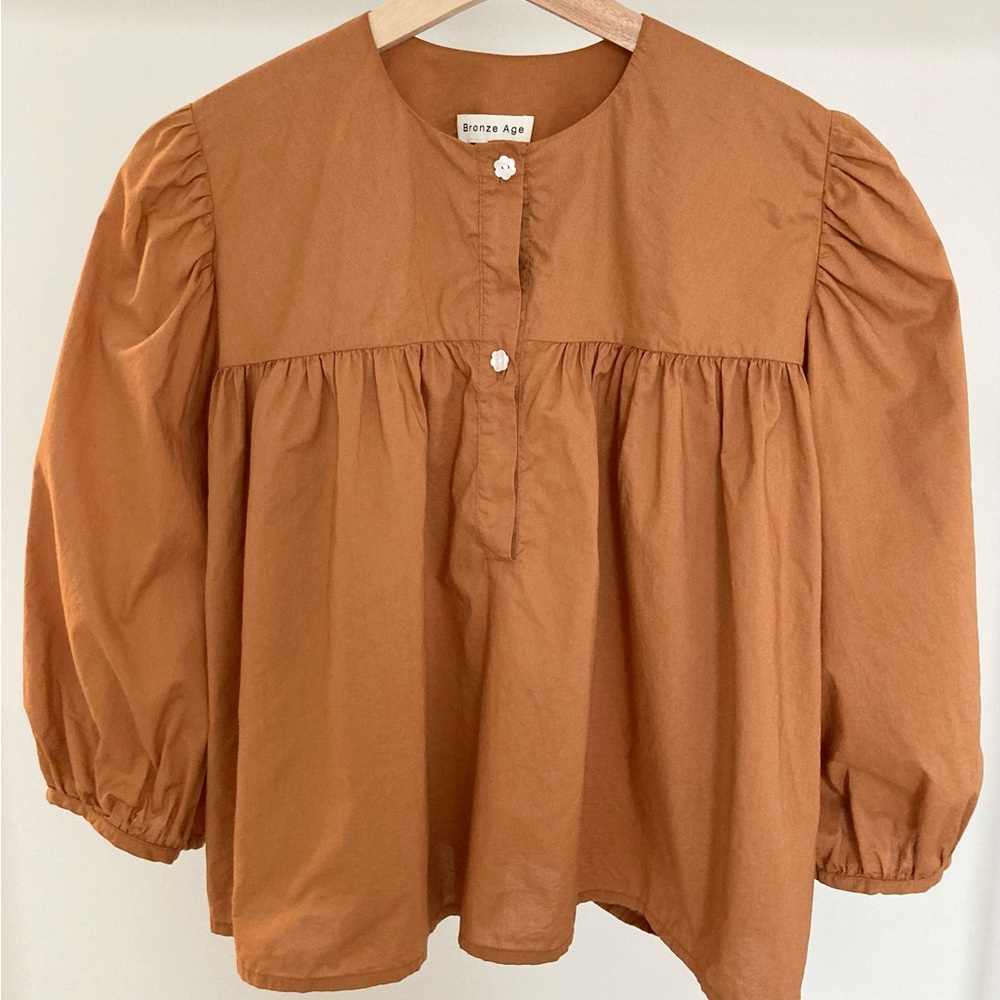 Women's Puff Sleeve Peasant Blouse - Rust - Picture 2 of 7